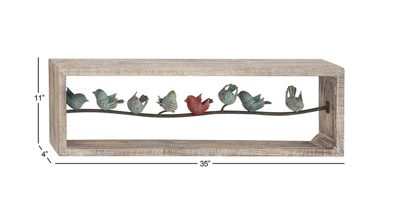 Deco 79 ديكو 79 زينة جدارية معدنية على شكل طائر، تمثال جداري، فن جداري 35" x 4" x 11"، أبيض - Image 2